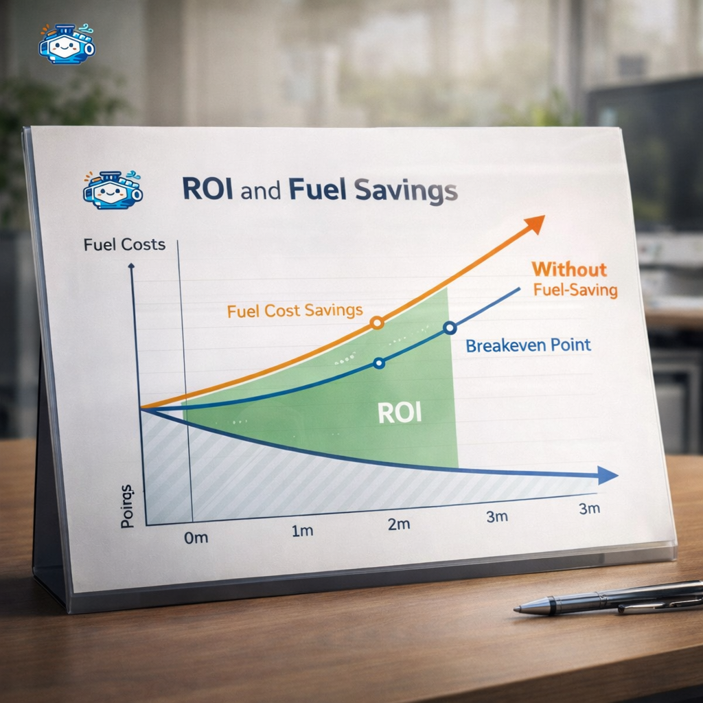 กราฟตัวอย่างการคำนวณ ROI และจุดคุ้มทุนจากการลดการใช้เชื้อเพลิง