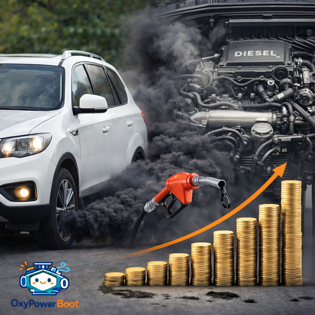 ภาพประกอบเกี่ยวกับ รถสตาร์ทติดยาก ควันดำหนา เช่น รถดีเซล เครื่องยนต์ หรือกราฟต้นทุนน้ำมัน