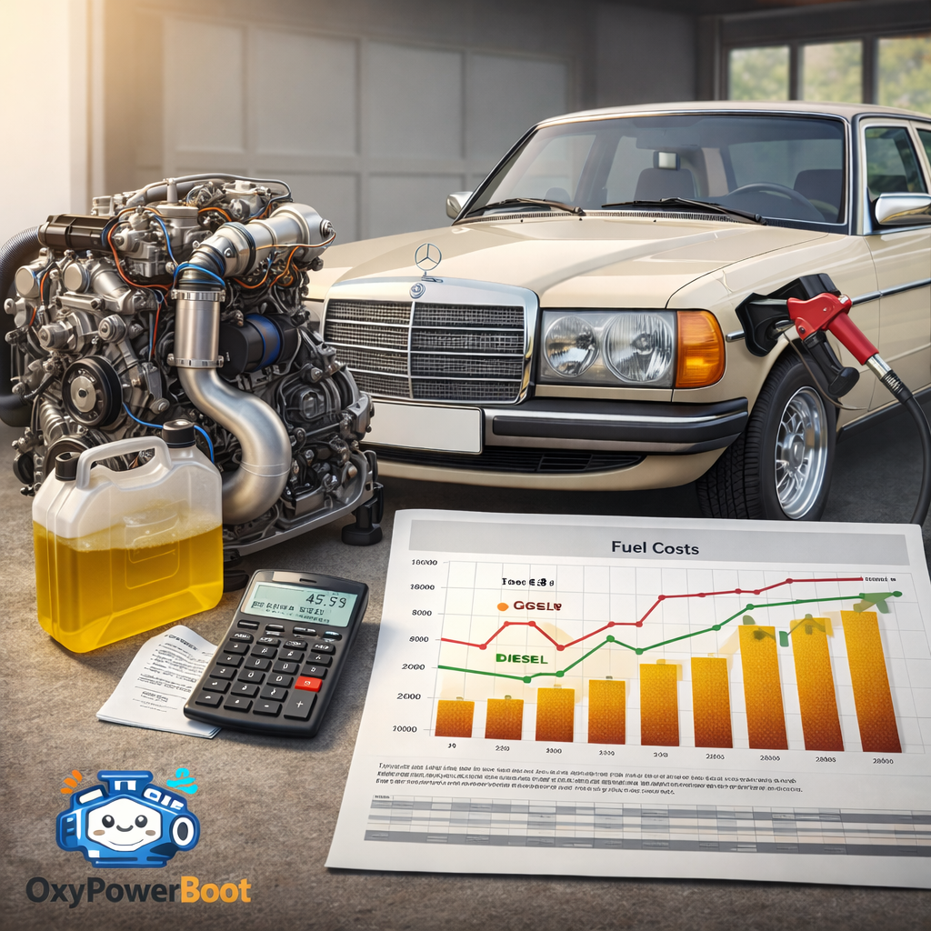 ภาพประกอบเกี่ยวกับ วิธีทำให้ Benz W123 วิ่งรื่นขึ้น เช่น รถดีเซล เครื่องยนต์ หรือกราฟต้นทุนน้ำมัน