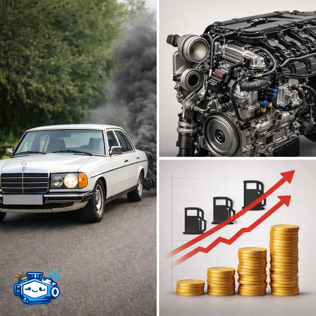 ภาพประกอบเกี่ยวกับ แก้ปัญหา Benz W123 ควันดำ 80% เช่น รถดีเซล เครื่องยนต์ หรือกราฟต้นทุนน้ำมัน